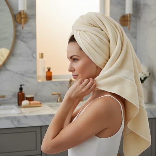 CRAFTBERRY Luxury Bath Towels Set-100% Cotton- 2 Bath, 2 Hand & 2 Washcloths- Large, Thick, Fluffy, Absorbent, Quick Dry, Soft, Plush -Gift, Pool, Hotel, Gym Towel -6 Piece Luxury Bathroom Towels - Cream / Ivory - Image 5