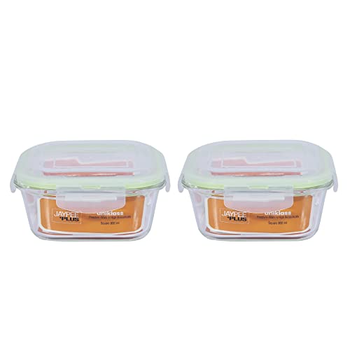 Jaypee Plus Klaro Square 800ML Glass Storange Container Transparent (Pack of 2) - Image 1