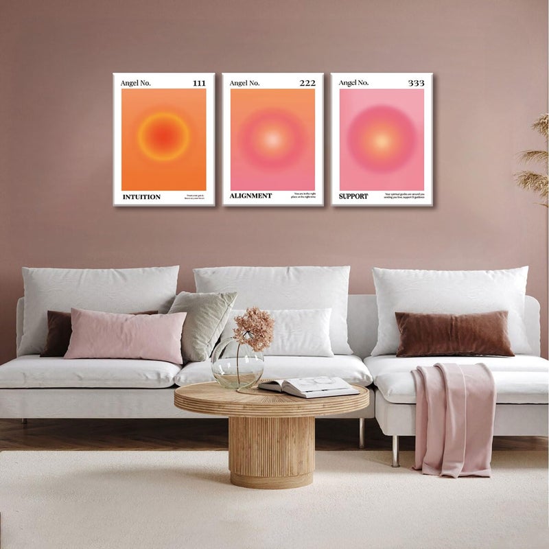 KISSFOX 3 Piece Canvas Wall Art Pink Orange Wall Decor Aura Framed Art Angel Number Pictures Trendy Aesthetic Preppy Paintings For Apartment Dorm Women Girls Bedroom - Image 4