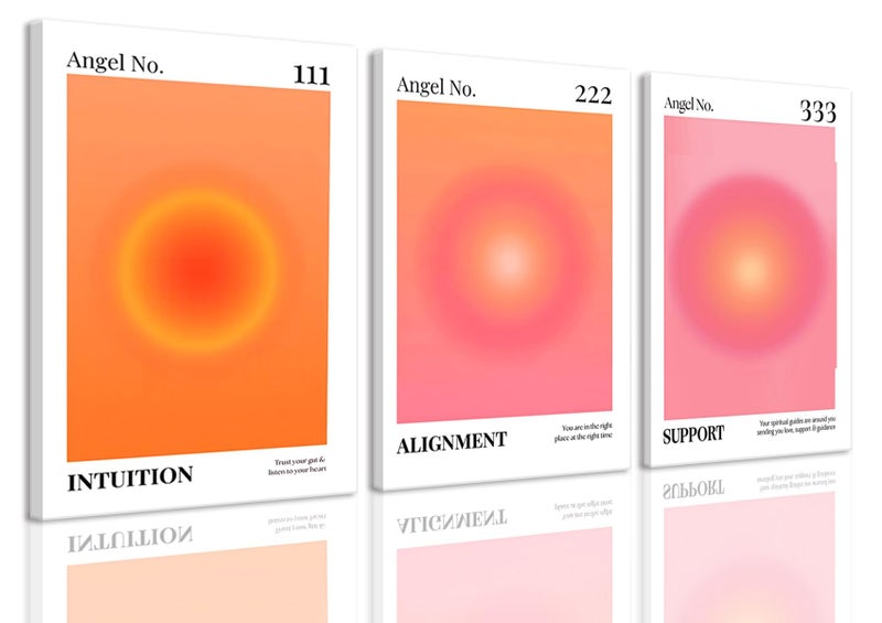 KISSFOX 3 Piece Canvas Wall Art Pink Orange Wall Decor Aura Framed Art Angel Number Pictures Trendy Aesthetic Preppy Paintings For Apartment Dorm Women Girls Bedroom - Image 1