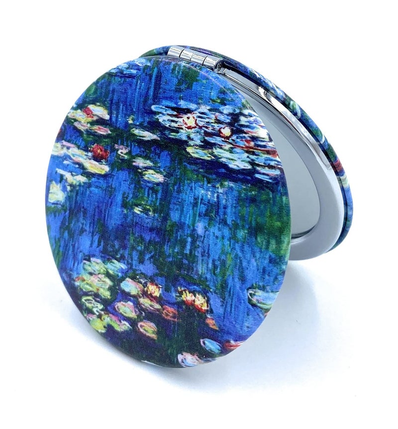Aeisage Small Handbag Mirror Compact Mirror for Girls Purse Mirror Folding Pu Leather Floral Compact Claude Monet Water Lilies Unique Gift for Sister - Image 2