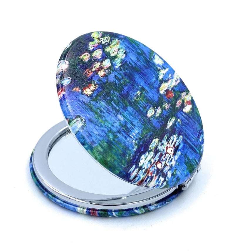 Aeisage Small Handbag Mirror Compact Mirror for Girls Purse Mirror Folding Pu Leather Floral Compact Claude Monet Water Lilies Unique Gift for Sister - Image 3