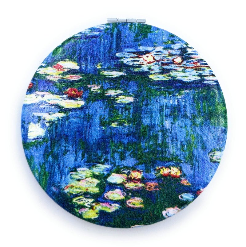 Aeisage Small Handbag Mirror Compact Mirror for Girls Purse Mirror Folding Pu Leather Floral Compact Claude Monet Water Lilies Unique Gift for Sister - Image 4