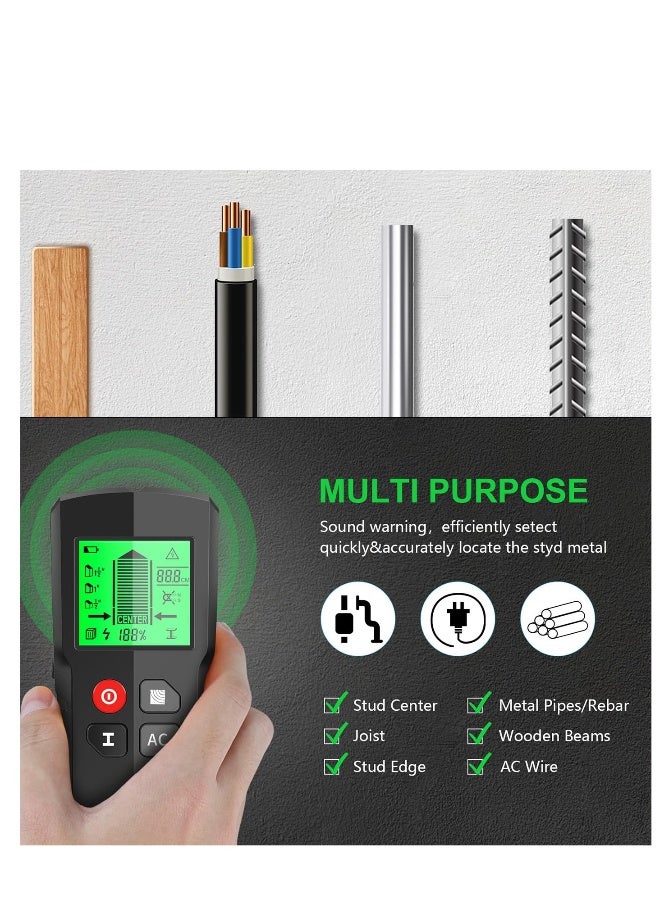 5-in-1 Wall Scanner with LCD Display, Micro Intelligent Processor for Locating AC Wires, Metal Studs, Support Beams, and Pipes at Wood Centers and Edges. - Image 3