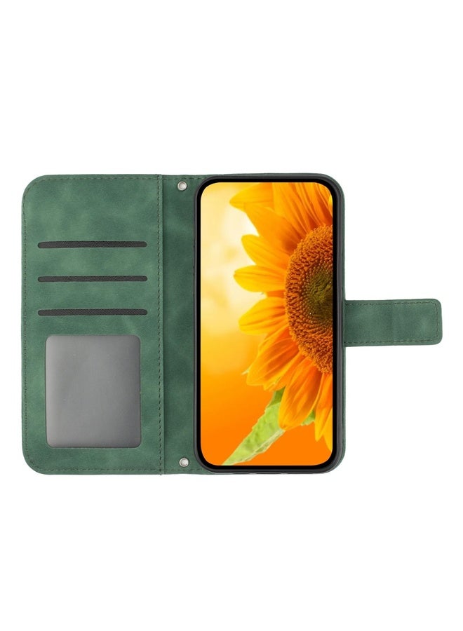 Case Cover For Xiaomi Redmi Note 7 / Note 7S / Note 7 Pro Skin Feel Sun Flower Pattern Flip Leather Phone Case with Lanyard(Green)