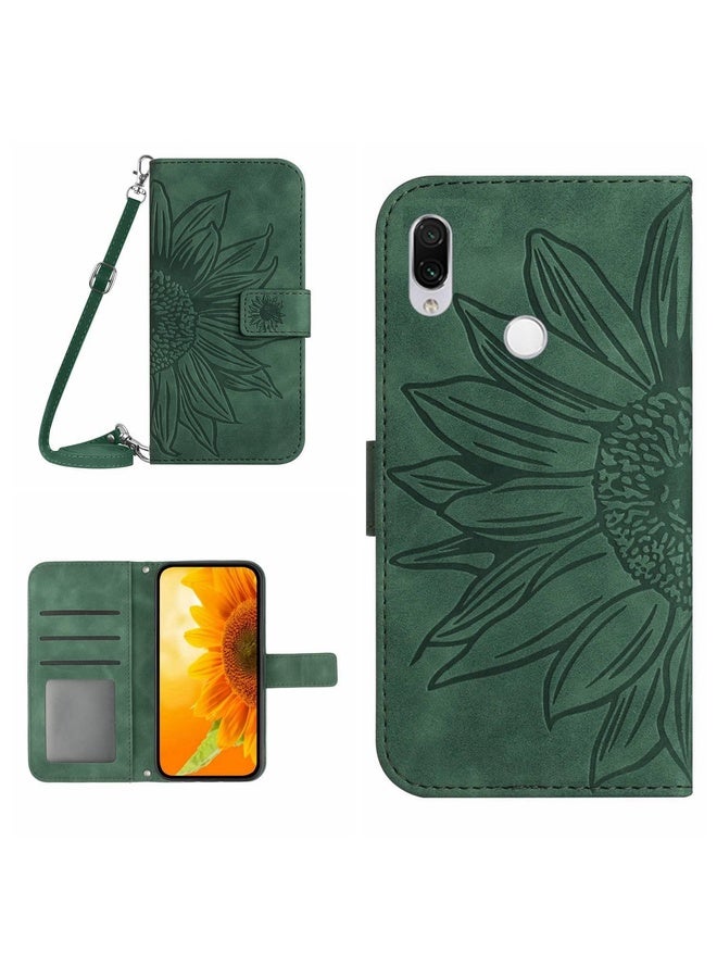 Case Cover For Xiaomi Redmi Note 7 / Note 7S / Note 7 Pro Skin Feel Sun Flower Pattern Flip Leather Phone Case with Lanyard(Green)