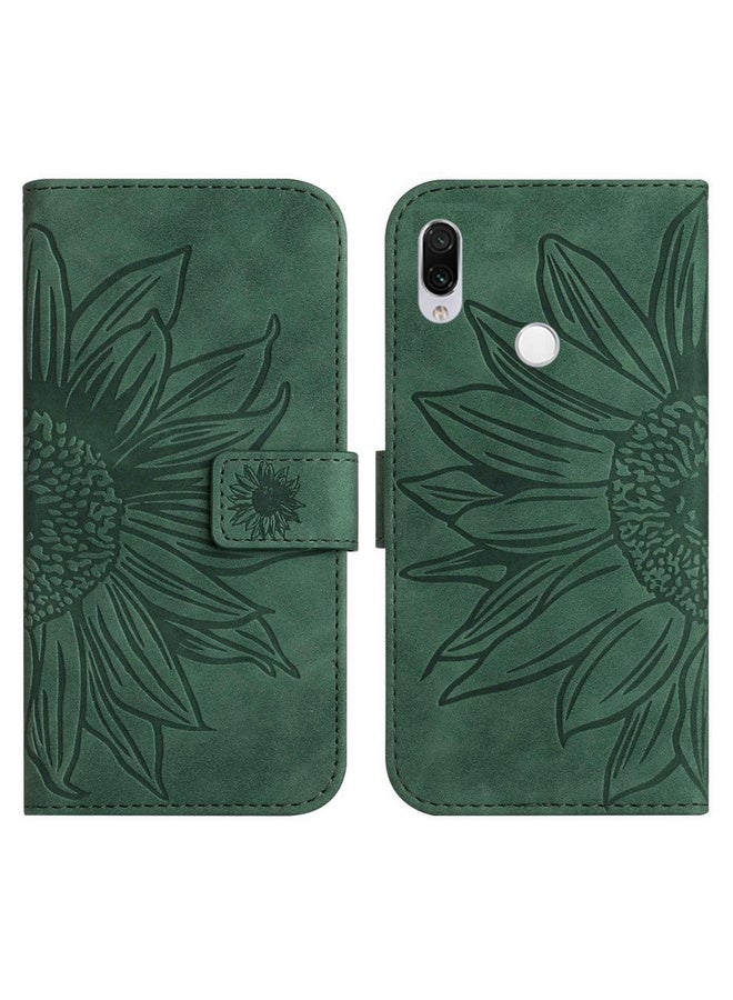 Case Cover For Xiaomi Redmi Note 7 / Note 7S / Note 7 Pro Skin Feel Sun Flower Pattern Flip Leather Phone Case with Lanyard(Green)