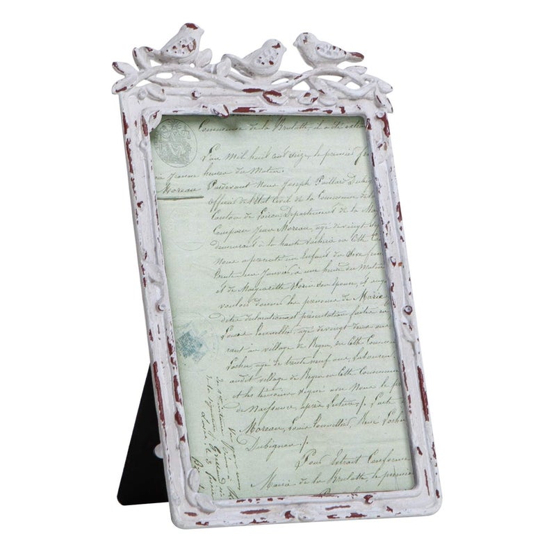 SOFFEE DESIGN Vintage 4x6 in Picture Frame Farmhouse Table Top Photo Display for Home Decor Vertically Frame Antique White Birds