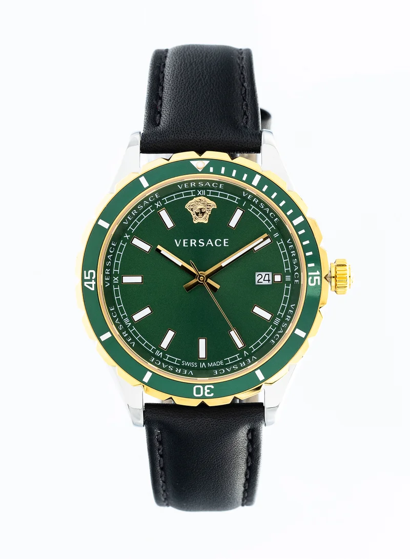 فيرزاتشي ساعة فيرساتشي هيلينيوم للرجال بقرص أخضر وهيكل من الفولاذ المقاوم للصدأ