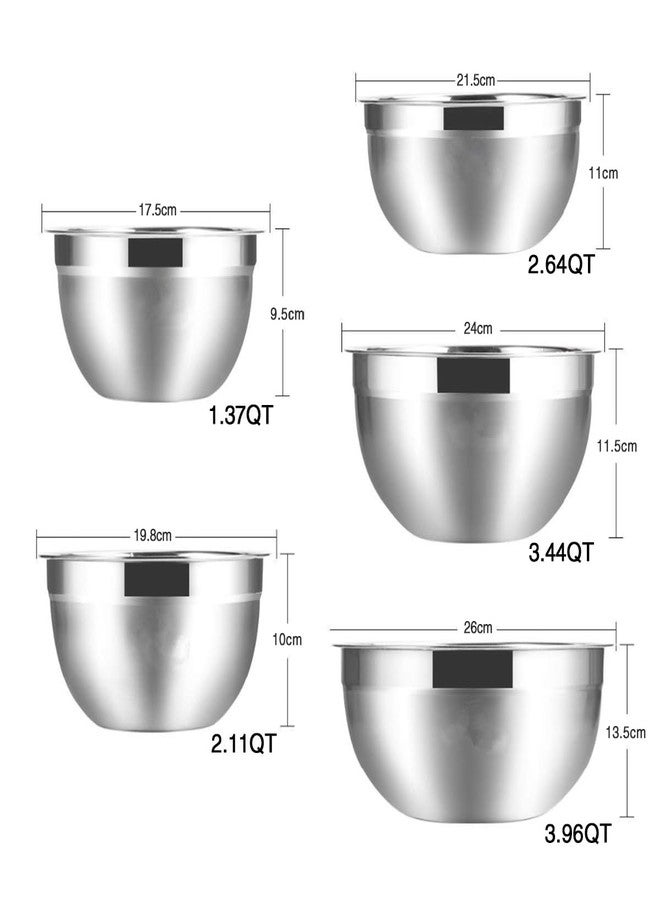 YUNYDSM Mixing Bowls, 5Pcs Stainless Steel Mixing Bowl Set, Utensils for the Kitchen, Multifunctional, Stackable, Dishwasher Safe, 3.75L / 3.25L / 2.5L / 2L / 1.3L (Without) - Image 2