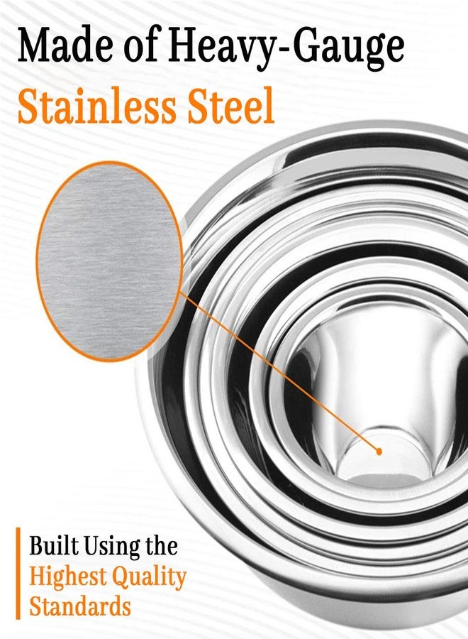 YUNYDSM Mixing Bowls, 5Pcs Stainless Steel Mixing Bowl Set, Utensils for the Kitchen, Multifunctional, Stackable, Dishwasher Safe, 3.75L / 3.25L / 2.5L / 2L / 1.3L (Without) - Image 3