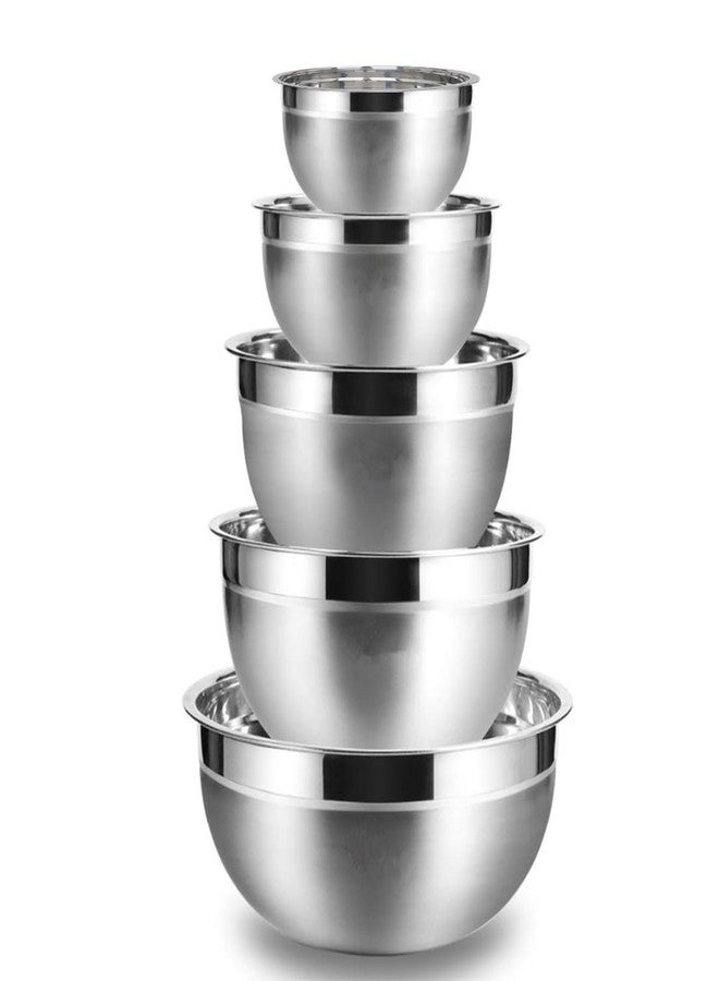 YUNYDSM Mixing Bowls, 5Pcs Stainless Steel Mixing Bowl Set, Utensils for the Kitchen, Multifunctional, Stackable, Dishwasher Safe, 3.75L / 3.25L / 2.5L / 2L / 1.3L (Without) - Image 1