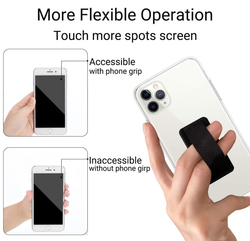 WUOJI [3 Pack] Ultra Slim Phone Grip Strap for iPhone 15 14 13 Pro Max & Samsung, Soft Nylon Finger Holder, Wireless Charging Friendly, Anti-Drop - Black - Image 3
