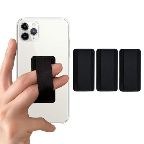 WUOJI [3 Pack] Ultra Slim Phone Grip Strap for iPhone 15 14 13 Pro Max & Samsung, Soft Nylon Finger Holder, Wireless Charging Friendly, Anti-Drop - Black - Image 1