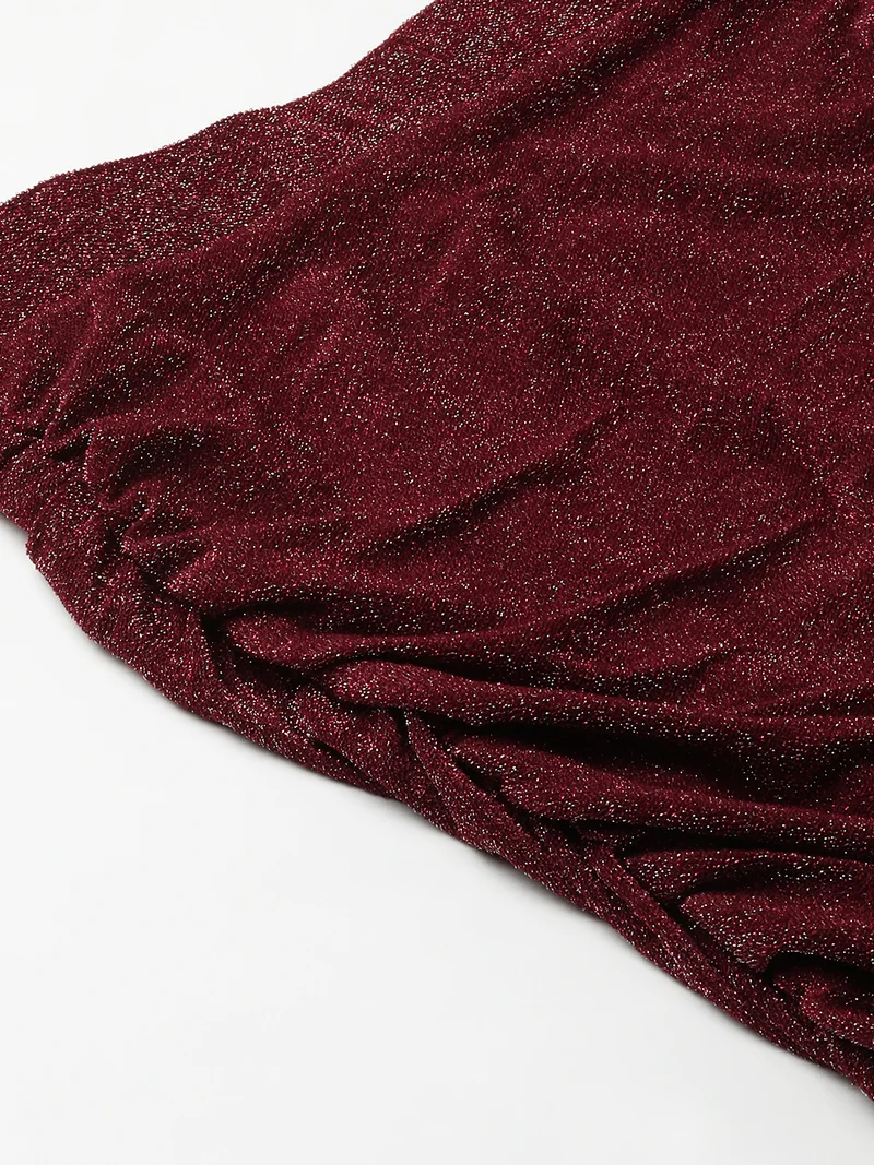 globus Women Maroon Party Co-Ord Set With Square Neck Top & Skirt