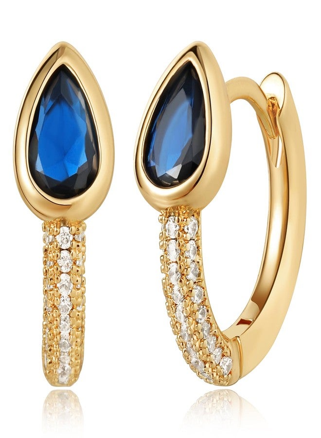 ميفيكو أقراط MEVECCO الذهبية الحلقية، مطلية بالذهب عيار 18 قيراطًا، مرصعة بالزركون الأزرق، أقراط بسيطة مصنوعة يدويًا للنساء - Image 1