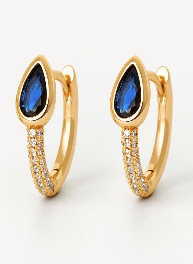 ميفيكو أقراط MEVECCO الذهبية الحلقية، مطلية بالذهب عيار 18 قيراطًا، مرصعة بالزركون الأزرق، أقراط بسيطة مصنوعة يدويًا للنساء - Image 5