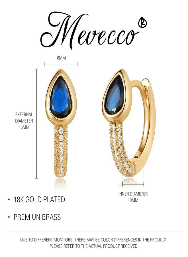 ميفيكو أقراط MEVECCO الذهبية الحلقية، مطلية بالذهب عيار 18 قيراطًا، مرصعة بالزركون الأزرق، أقراط بسيطة مصنوعة يدويًا للنساء - Image 4