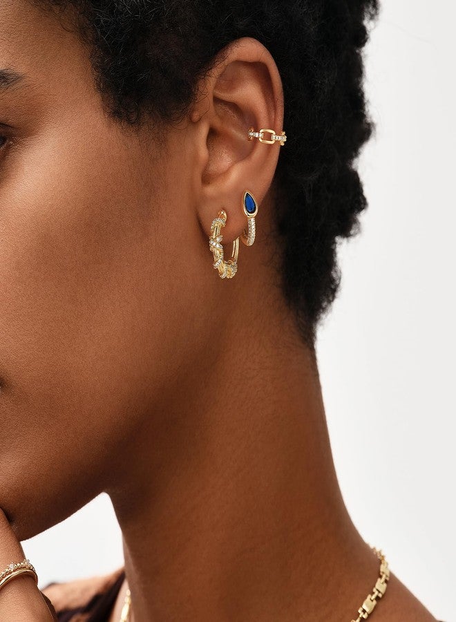 ميفيكو أقراط MEVECCO الذهبية الحلقية، مطلية بالذهب عيار 18 قيراطًا، مرصعة بالزركون الأزرق، أقراط بسيطة مصنوعة يدويًا للنساء - Image 3