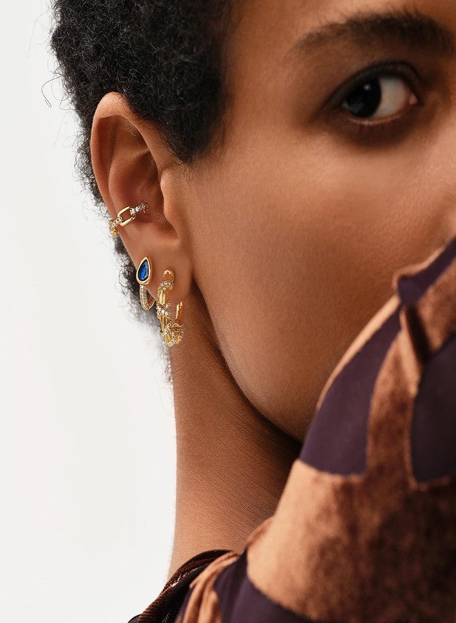 ميفيكو أقراط MEVECCO الذهبية الحلقية، مطلية بالذهب عيار 18 قيراطًا، مرصعة بالزركون الأزرق، أقراط بسيطة مصنوعة يدويًا للنساء - Image 2