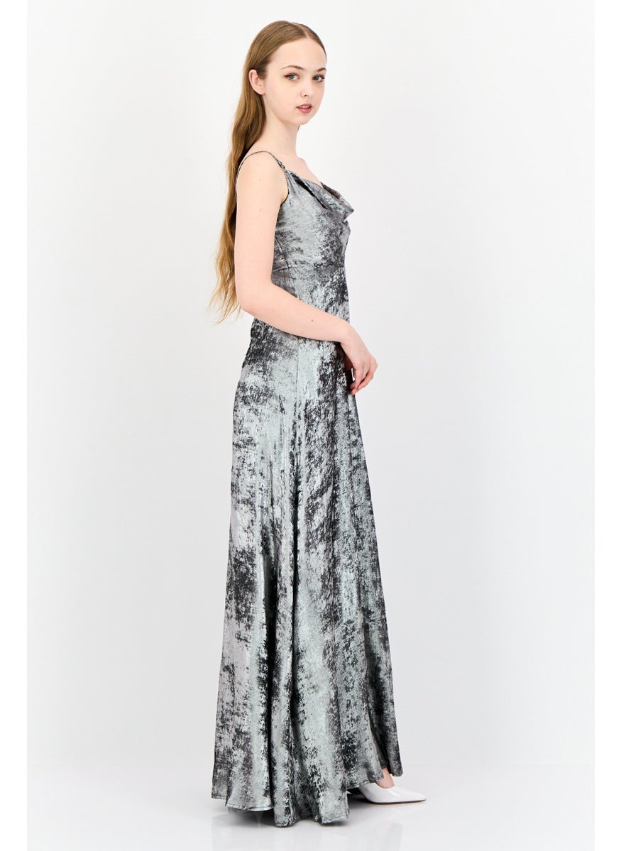 Lulus Women  Metallic Maxi Party Dress, Silver  - Image 2