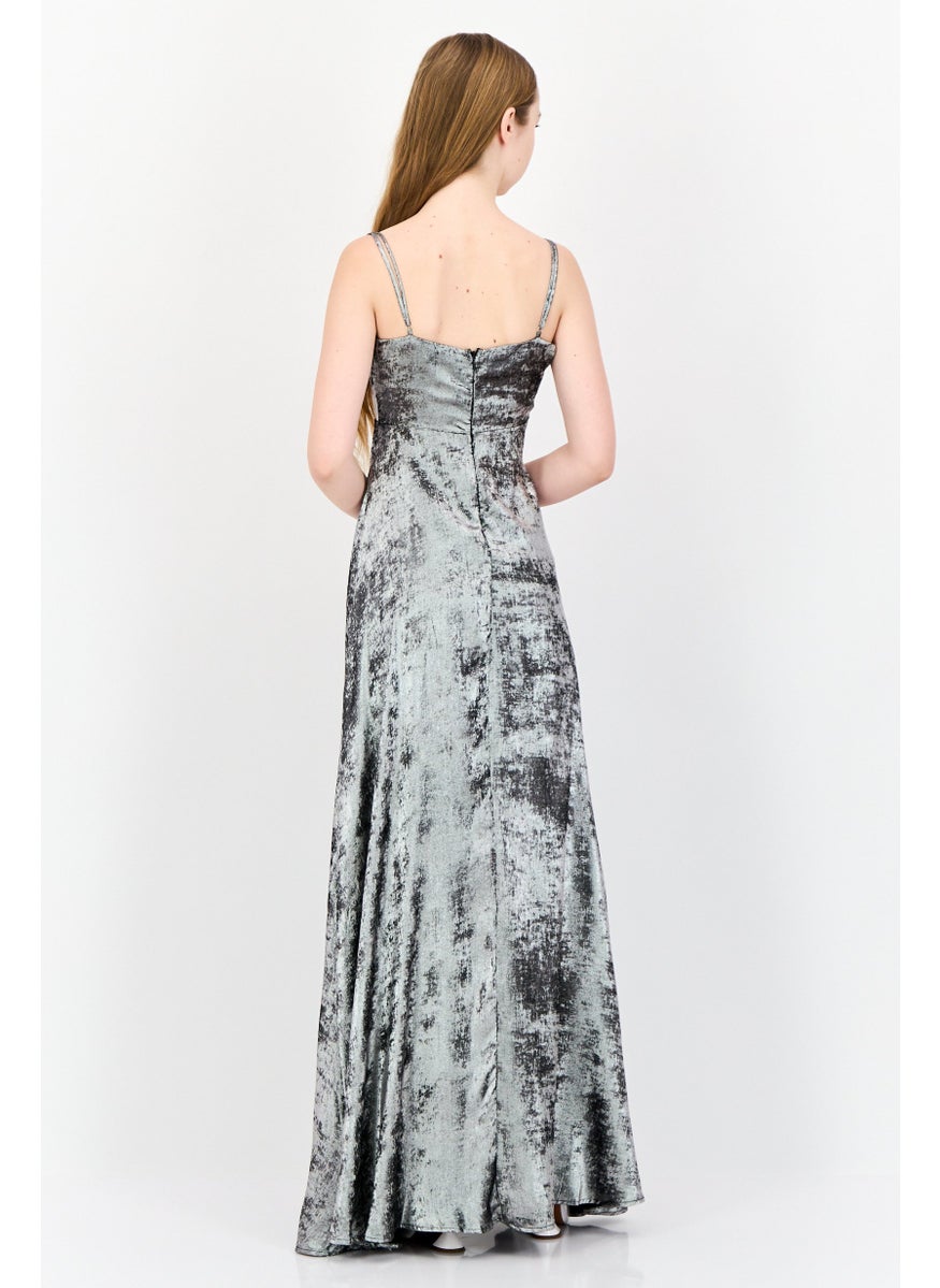 Lulus Women  Metallic Maxi Party Dress, Silver  - Image 4