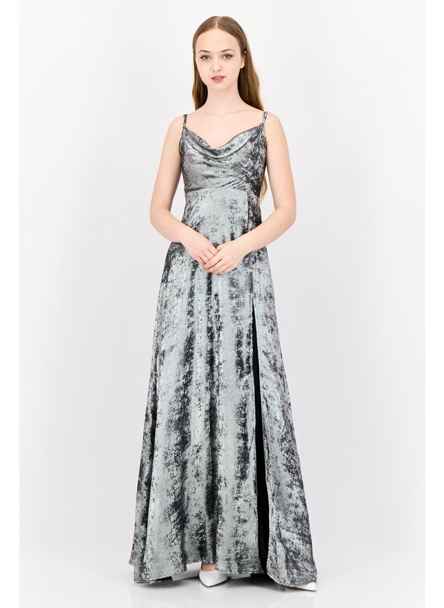 Lulus Women  Metallic Maxi Party Dress, Silver  - Image 1