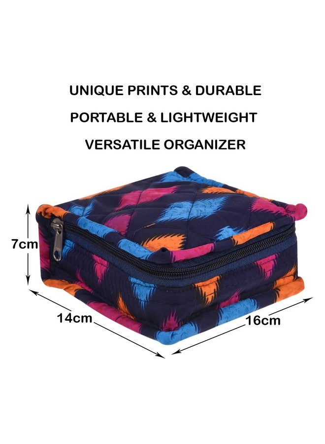 Kuber Industries Jewellery Organizer|Cotton Navajo Print Cosmetic kit| 5 Zipper Makeup Bag for Watches|Bracelets|Earring|Small (Blue) - Image 3