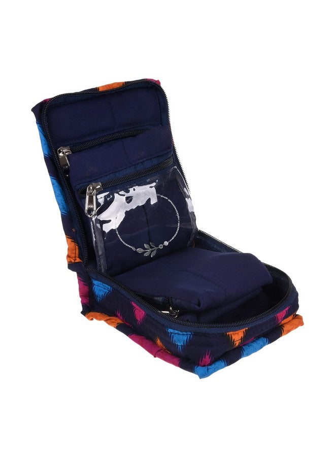 Kuber Industries Jewellery Organizer|Cotton Navajo Print Cosmetic kit| 5 Zipper Makeup Bag for Watches|Bracelets|Earring|Small (Blue) - Image 4