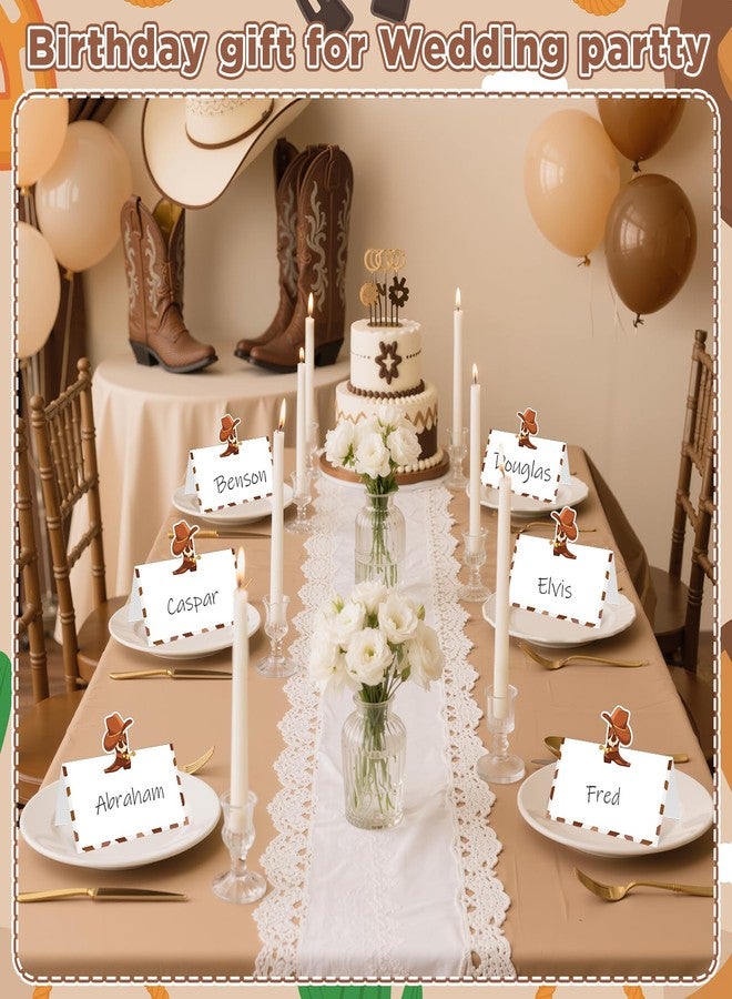 Wayyogh Brown Cowboy Place Card for Table Setting Western Themed Name Card Placecards Cowboy Hat Boots Table Tent Name Card for Boys Men Birthday Party Decoration, Wedding, Dinner Party Favor Supplies Decor - Image 3
