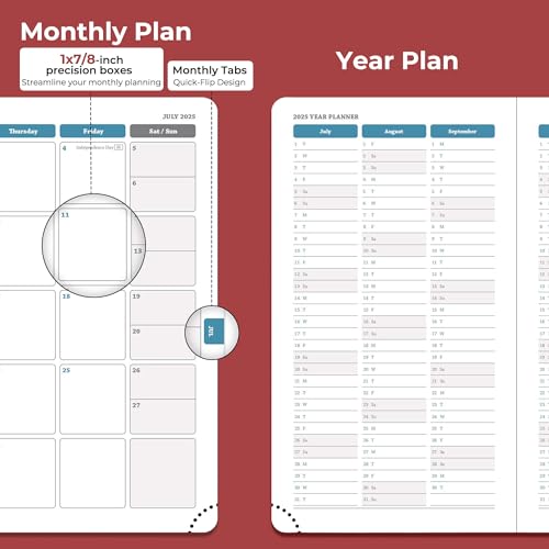 IN-LUXPRO Planner 2026 Daily Weekly and Monthly,6.5"x3.75",12 Months Spiral Bound Calendar Agenda with Self-adhesive Pen Holder,2026 Appointment Book with Vegan Leather Soft Cover,Red - Image 4