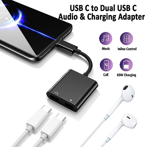 LecLooc USB C Splitter for iPhone 15, Dual USB C Audio and Charge Adapter 60W Fast Charge Fit with iPhone 15 Pro Max Plus, Galaxy S23 S22 Ultra/S21/Note 20, Google Pixel 7 6 Pro 5, i-Pad Pro (Not for Data) - Image 2