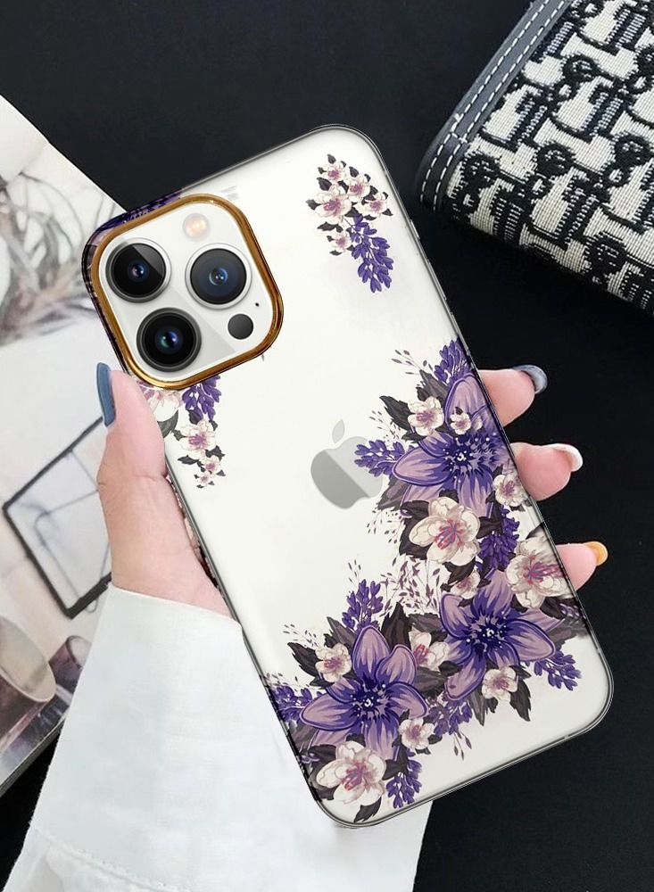 JOWAY iPhone 13 Pro Floral Clear Case Ultra Slim Shockproof Flower Print Transparent Cover Design 2 - Image 3