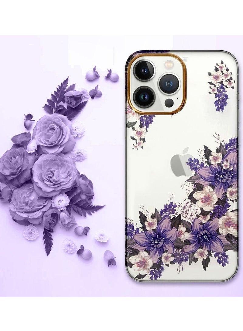 JOWAY iPhone 13 Pro Floral Clear Case Ultra Slim Shockproof Flower Print Transparent Cover Design 2 - Image 4