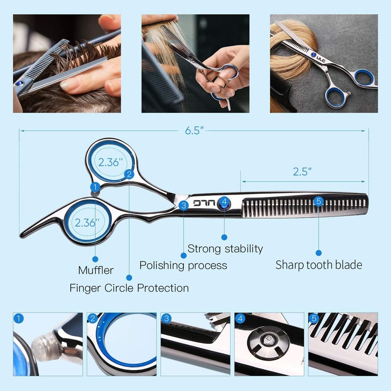 ULG Hair Thinning Scissors Cutting Teeth Shears Professional Barber Hairdressing Texturizing Salon Razor Edge Scissor Japanese Stainless Steel with Detachable Finger Ring 6.5 inch - Image 2