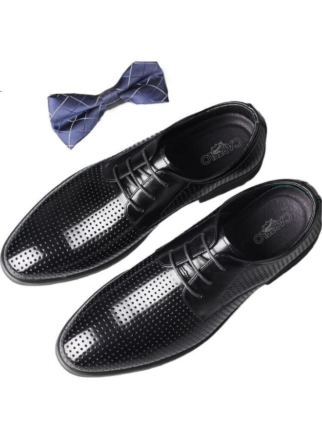 Cartelo British Men'S Hollow Formal Shoes Workplace Breathable Cowhide Pointed Low-Top Lace-Up Leather Shoes Men 9285 Black 43 - Image 1
