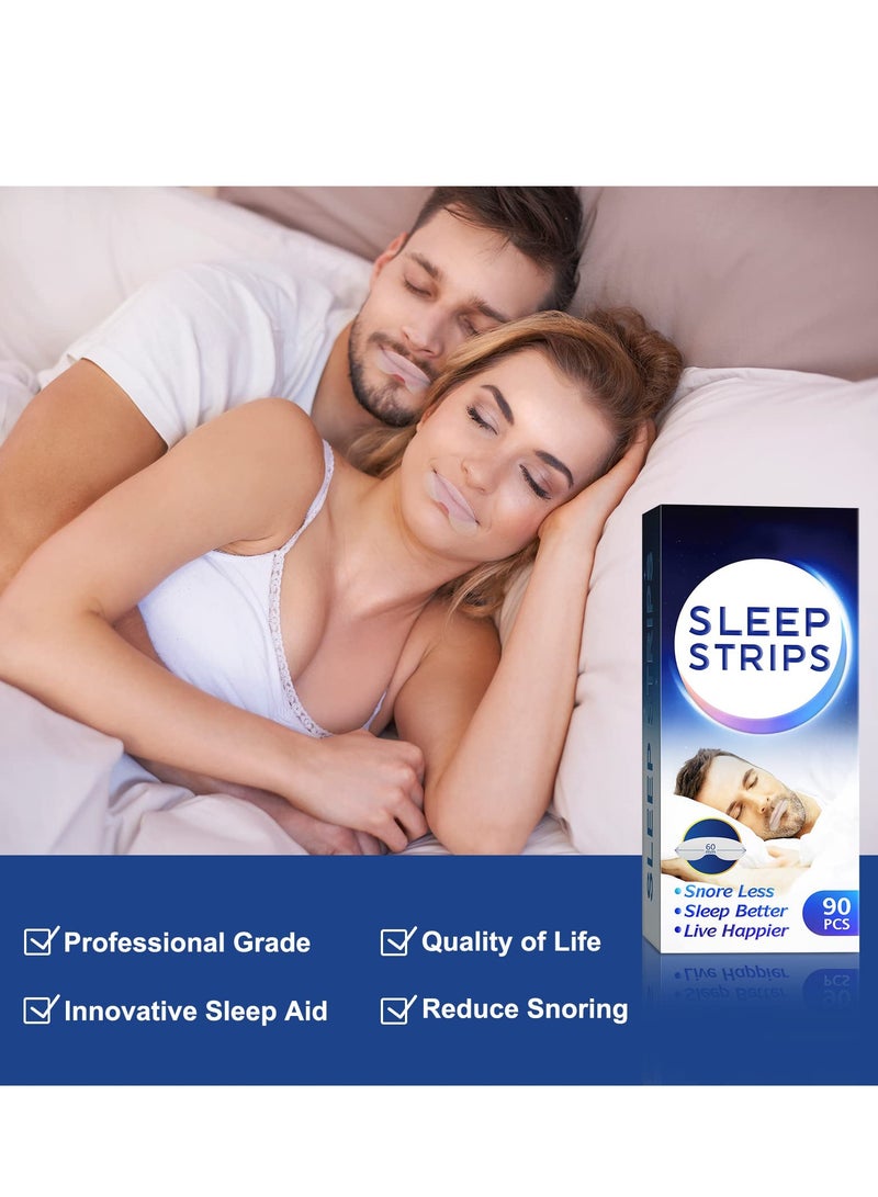 شريط النوم اللاصق للفم ترقية شرائط ضد الشخير لتحسين التنفس الأنفي وتقليل التنفس الفمي والشخير تحسين النوم ليلاً للرجال والنساء 90 قطعة - Image 4