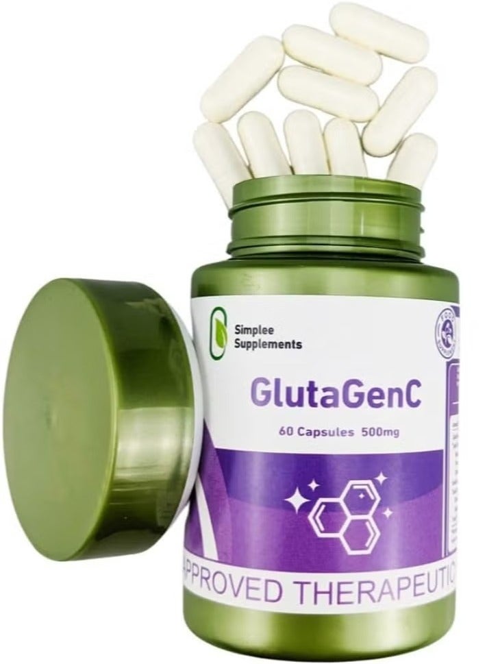 Simplee Supplements GlutaGenC 500mg Glutathione Capsules | 60 Capsules | Skin Brightening, Antioxidant, Youthful Skin Support - Image 1