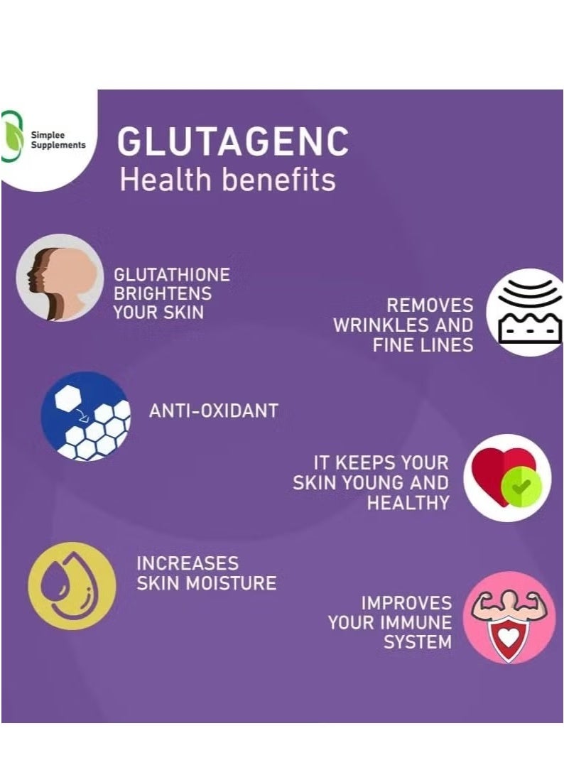 Simplee Supplements GlutaGenC 500mg Glutathione Capsules | 60 Capsules | Skin Brightening, Antioxidant, Youthful Skin Support - Image 4