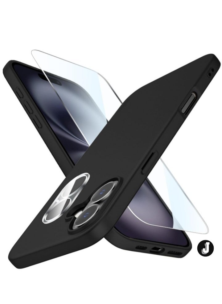 JAJEEK "iPhone 16 Ultra-Thin Matte Black Case – Upgraded with Camera Lens and Screen Protectors, Soft Touch, Shockproof Design" - Image 1