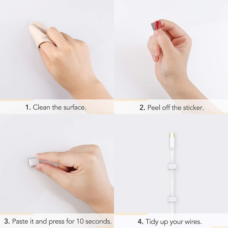 AGPTEK Ethernet Cable Clips, 60 PCS Adhesive Wire Clips, Flat Cord Clips Small Cable Holder Management for Home Wall Flat Ethernet Network Cord Organizer, Decoration Fairy Light Sticky Hooks, White - Image 5