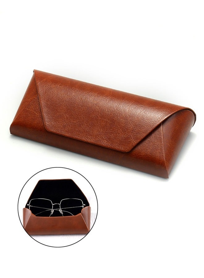 Retro Eyeglass Case Hard Shell, Portable Anti Fall PU Leather Sunglass Case, Presbyopic Eyeglass Fall Protector Holder (Brown) - Image 1