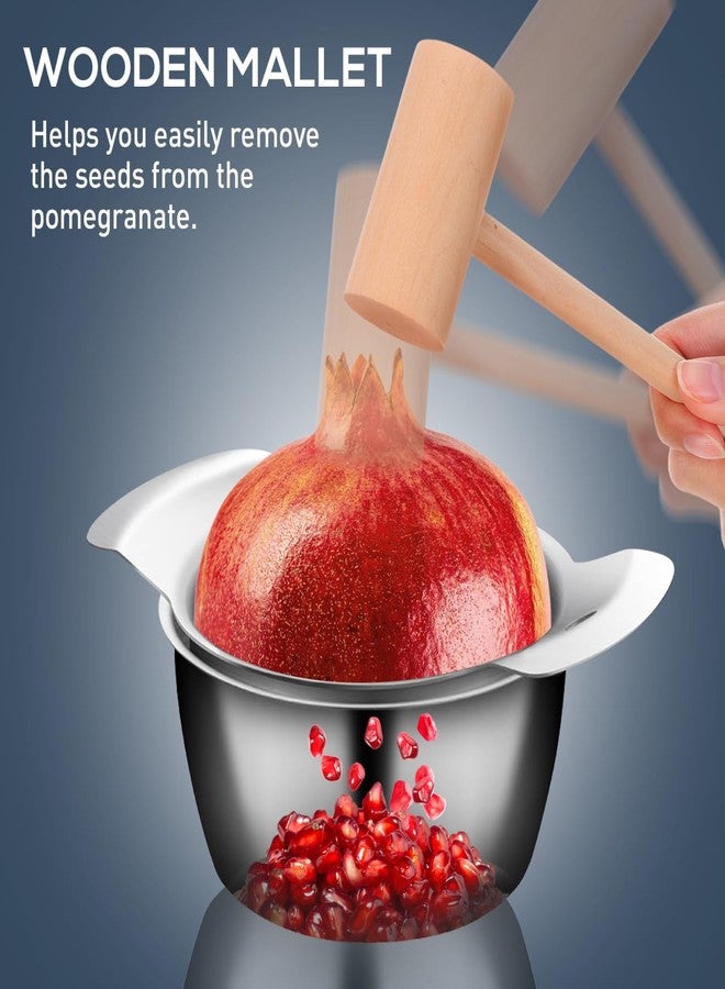 IMIKEYA Pomegranate Peeler Pomegranate Arils Removal Tool Stainless Steel Pomegranate Deseeder Peeling Tool Fruit Pomegranate Juicer with Bowl and Wooden Hammer - Image 4