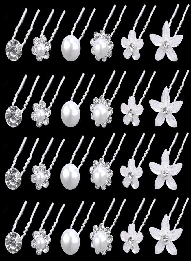 Cubaco 42 PCS Flower Wedding Hair Pins for Women CUBACO Bridal Crystal Hair Jewelry Bobby Pins Rhinestone Pearl Hair Accessories Silver U Shaped Hair Pins Decorative for Brides Bridesmaids Girls - Image 1