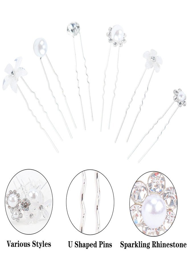 Cubaco 42 PCS Flower Wedding Hair Pins for Women CUBACO Bridal Crystal Hair Jewelry Bobby Pins Rhinestone Pearl Hair Accessories Silver U Shaped Hair Pins Decorative for Brides Bridesmaids Girls - Image 5