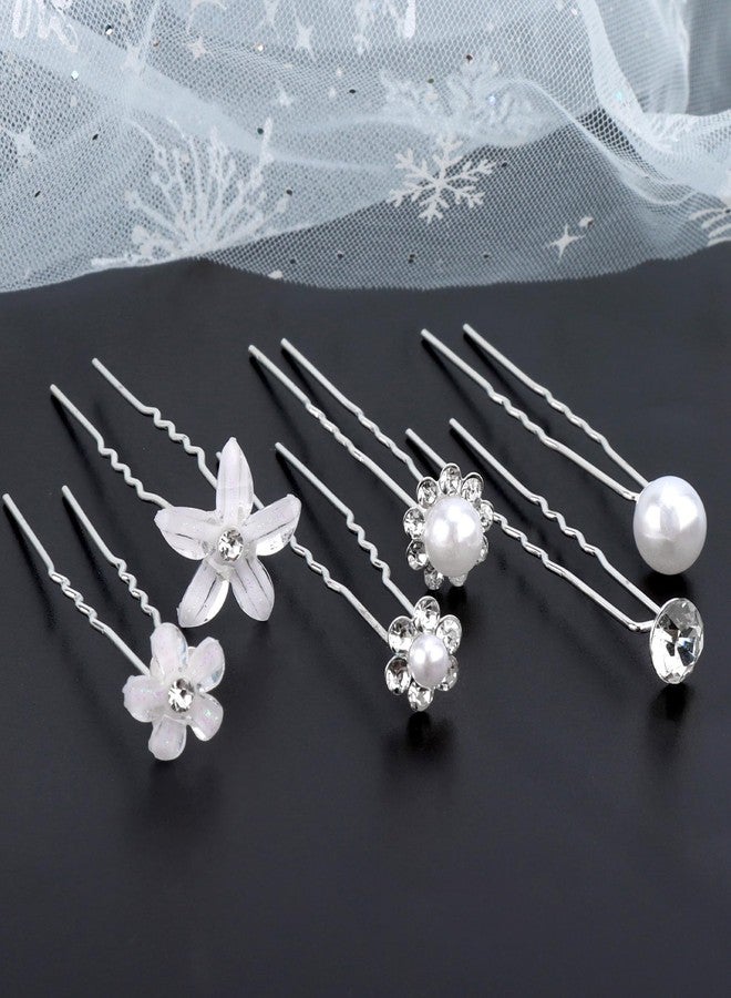 Cubaco 42 PCS Flower Wedding Hair Pins for Women CUBACO Bridal Crystal Hair Jewelry Bobby Pins Rhinestone Pearl Hair Accessories Silver U Shaped Hair Pins Decorative for Brides Bridesmaids Girls - Image 3