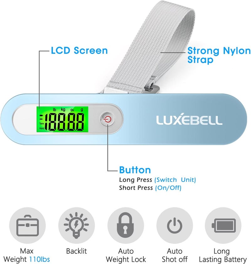 LUXEBELL Digital Luggage Scale Vacation Travel Essentials Accessories Gifts for Traveler Portable Suitcase Handheld Weight Scale 110 lbs Hanging Baggage Travel Must Haves - Image 2