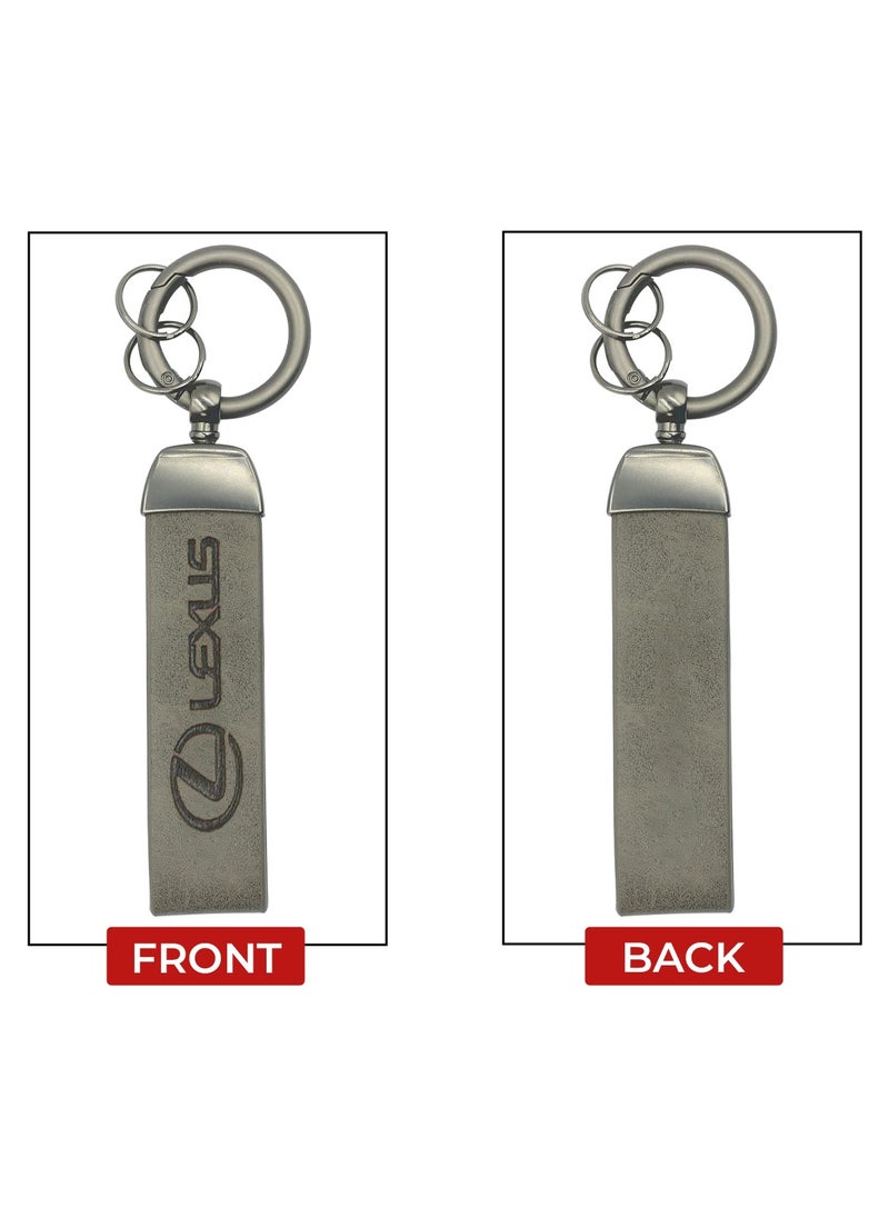 LEXUS lexus Premium Leather Keychain Super Finish Metal Ring  PU Leather Strap Keychain Home Key Chain Grey 1 Pcs  - Image 4