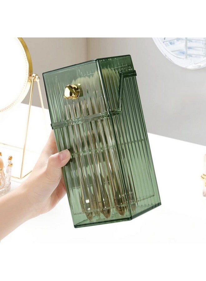 Soko Soko Acrylic Makeup Brush Holder with Lid, Clear Cosmetic Storage Organizer, Eyebrow Pen/Kajal Kit, Dustproof Vanity Box Stand for Dressing Tables, Bathroom - GlamGuard (Green)  - Image 2