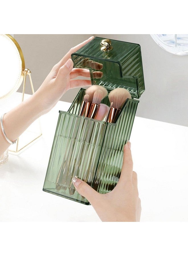 Soko Soko Acrylic Makeup Brush Holder with Lid, Clear Cosmetic Storage Organizer, Eyebrow Pen/Kajal Kit, Dustproof Vanity Box Stand for Dressing Tables, Bathroom - GlamGuard (Green)  - Image 4